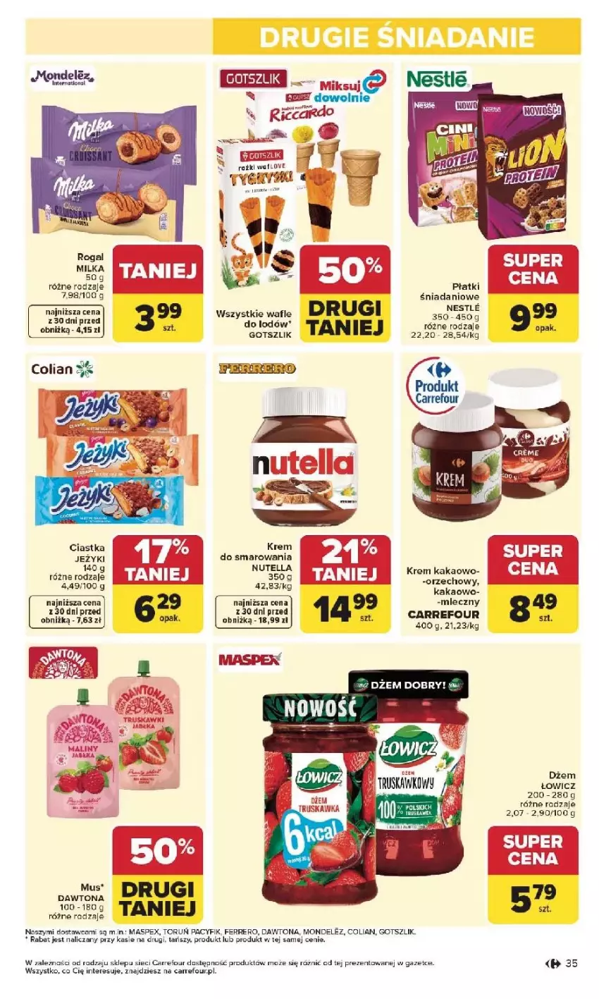 Gazetka promocyjna Carrefour - Gazetka Carrefour, Market od poniedziałku! - ważna 25.05 do 30.05.2026 - strona 37 - produkty: Ciastka, Danio, Dawtona, Dżem, Ferrero, Jeżyki, Kakao, Mus, Nutella, Wafle, Wafle do lodów