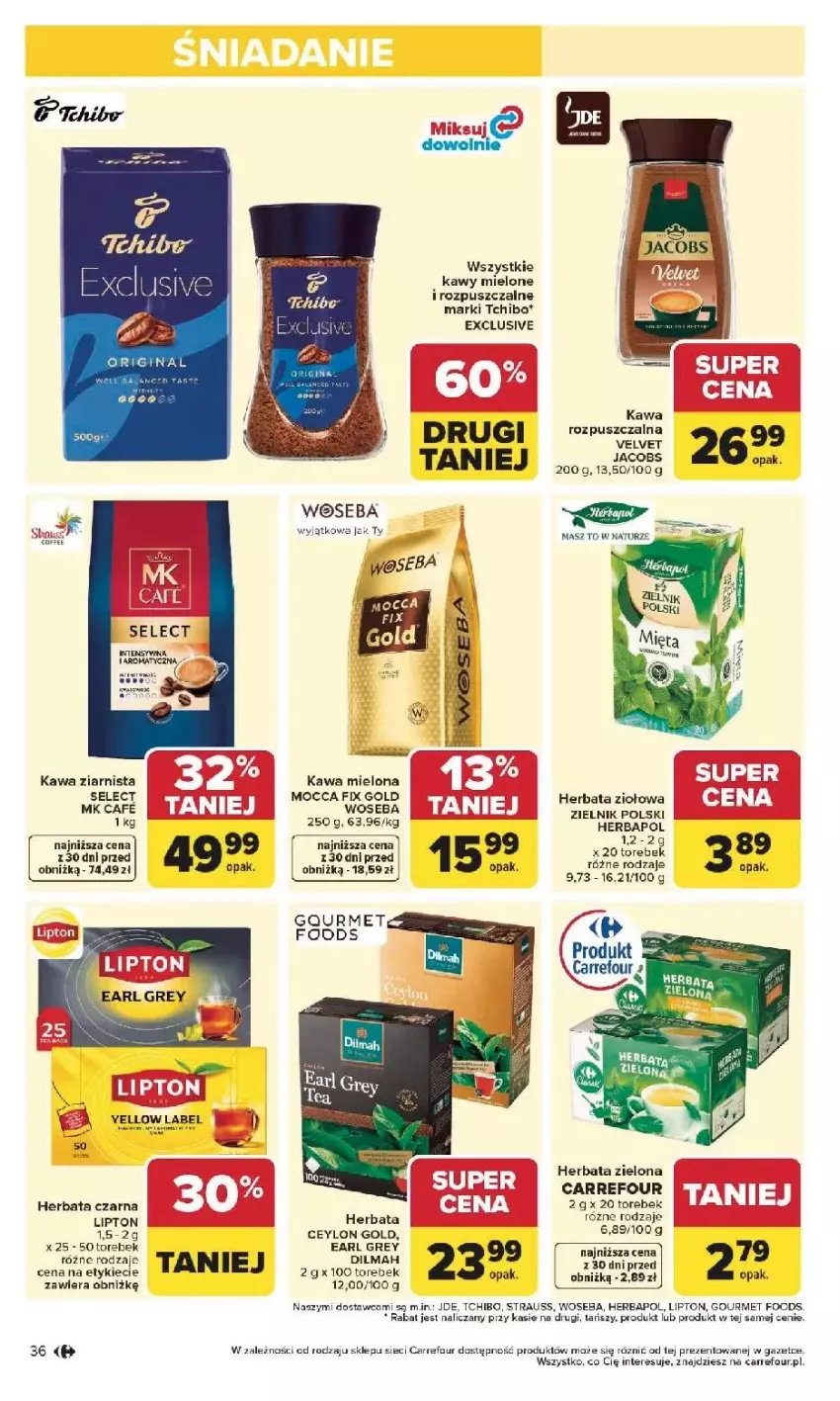 Gazetka promocyjna Carrefour - Gazetka Carrefour, Market od poniedziałku! - ważna 25.05 do 30.05.2026 - strona 38 - produkty: Earl Grey, Fa, Herbapol, Herbata, Herbata czarna, K2, Kawa, Kawa mielona, Kawa ziarnista, Lipton, Mocca Fix Gold, Velvet, Woseba