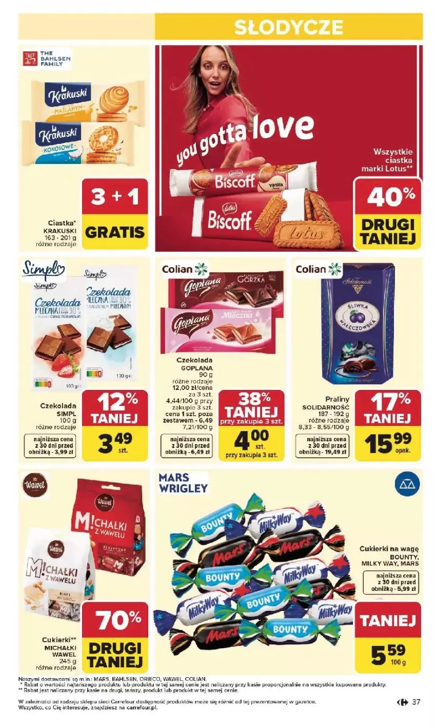 Gazetka promocyjna Carrefour - Gazetka Carrefour, Market od poniedziałku! - ważna 25.05 do 30.05.2026 - strona 39 - produkty: Bounty, Cukier, Cukierki, Czekolada, Fa, Goplana, Kaki, LANA, Mars, Milky Way, Por, Praliny, Wawel