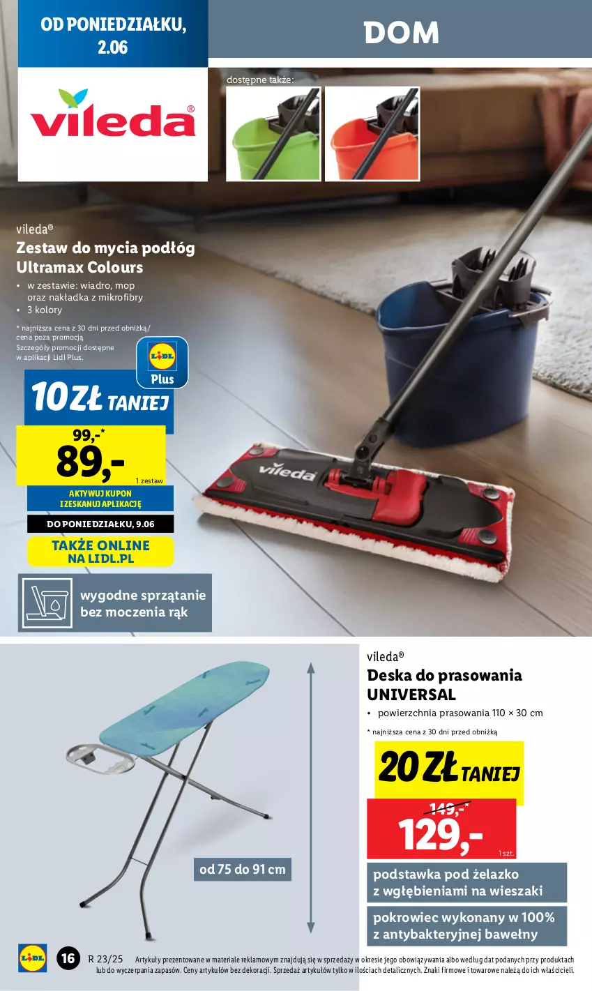 Gazetka promocyjna Lidl - GAZETKA - ważna 02.06 do 07.06.2025 - strona 20 - produkty: Deska do prasowania, Mop, Pokrowiec, Rama, Sprzątanie, Vileda, Wiadro, Wieszak