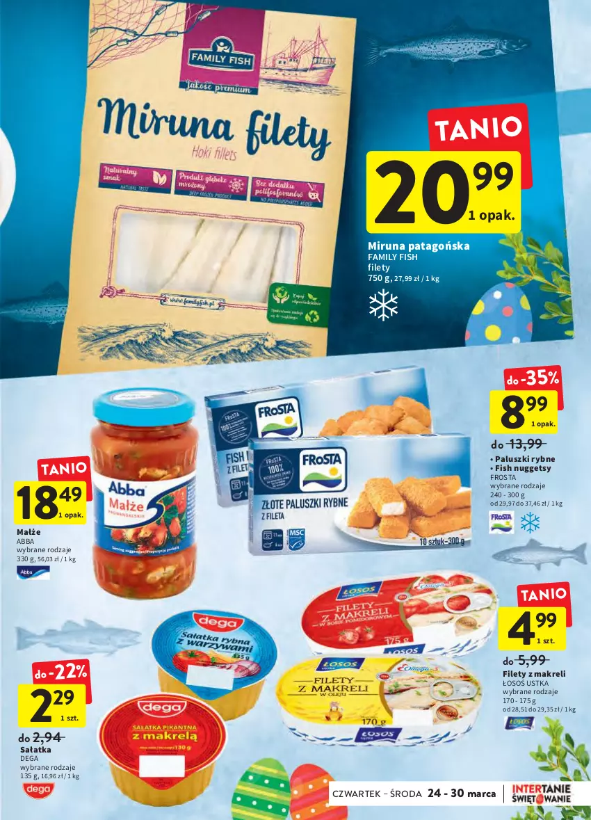 Gazetka promocyjna Intermarche - Wielkanoc - ważna 24.03 do 16.04.2022 - strona 23 - produkty: Dega, Fa, Frosta, Małże, Miruna, Paluszki rybne, Sałat, Sałatka, Tago