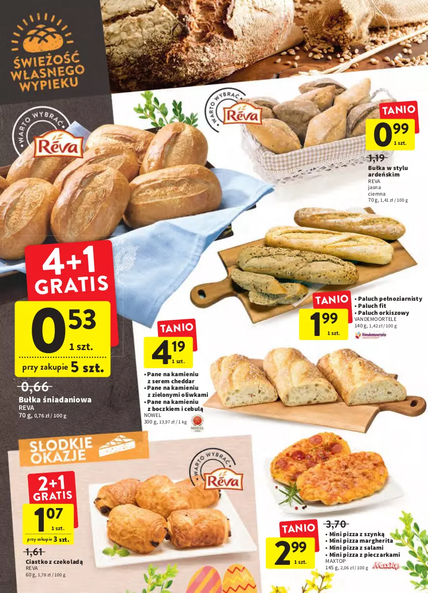 Gazetka promocyjna Intermarche - Wielkanoc - ważna 24.03 do 16.04.2022 - strona 28 - produkty: Bułka, Cheddar, Danio, Piec, Pieczarka, Pizza, Pizza margherita, Salami, Ser, Top