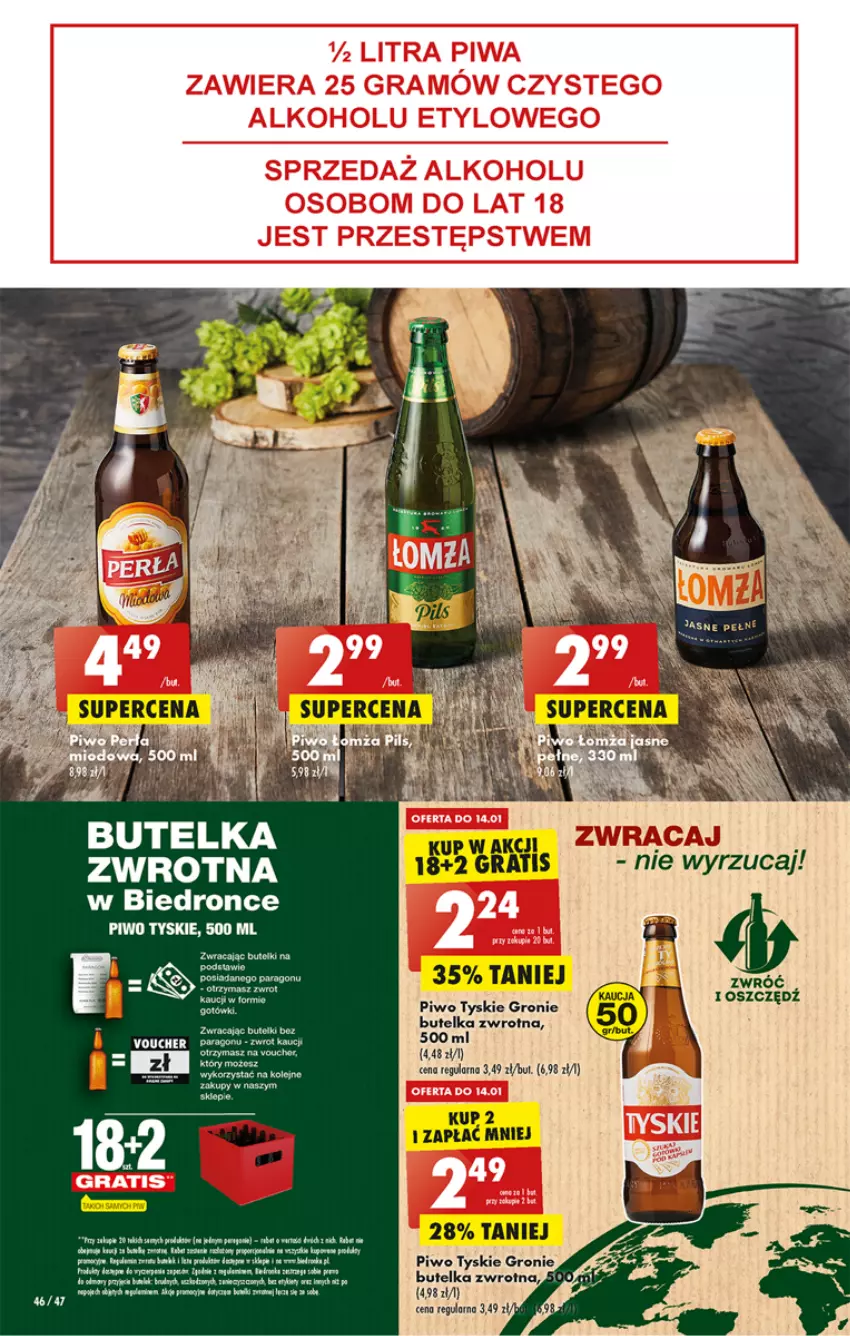 Gazetka promocyjna Biedronka - Gazetka - Biedronka.pl - ważna 12.01 do 18.01.2023 - strona 46 - produkty: LG, Piwo, Tyskie