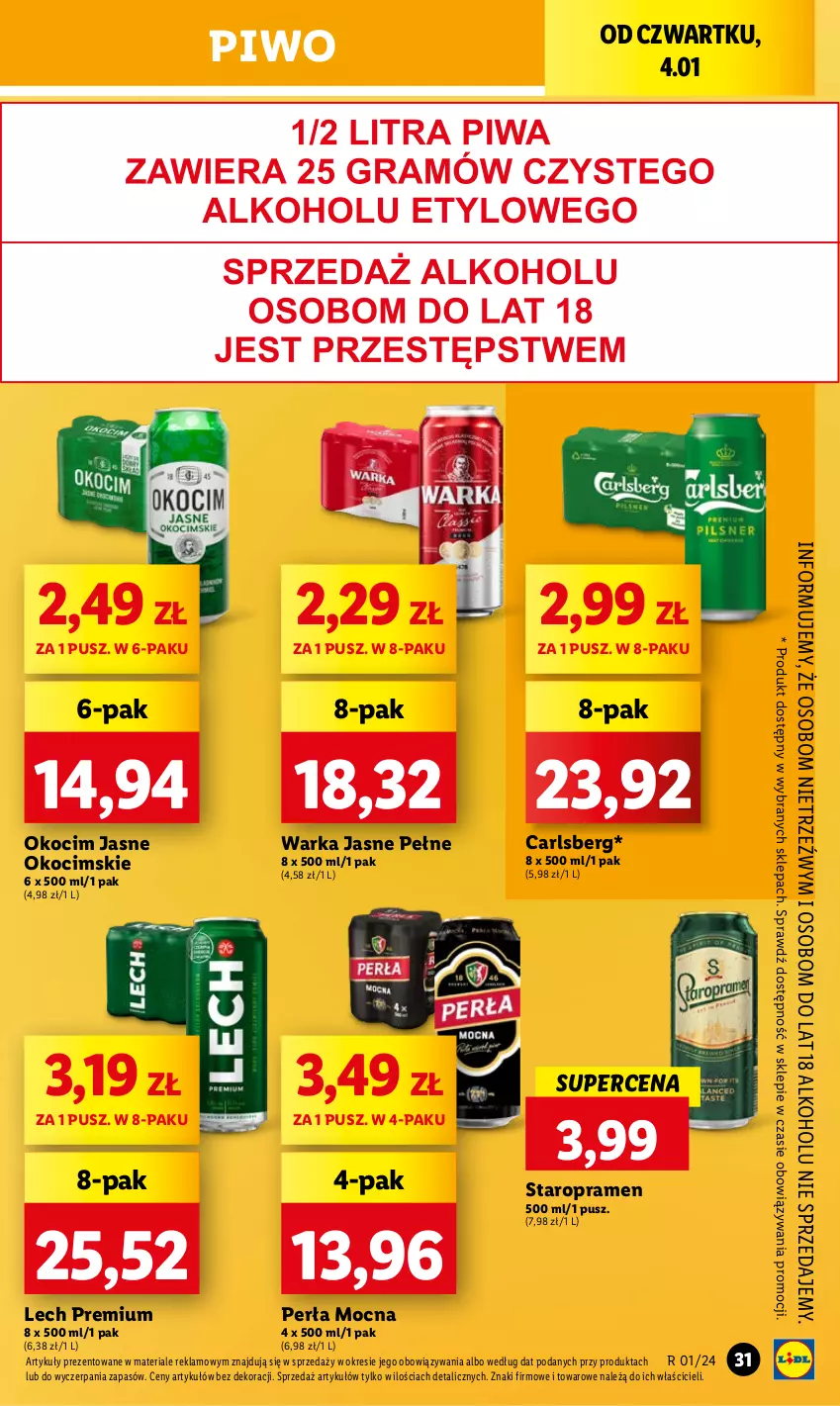 Gazetka promocyjna Lidl - GAZETKA - ważna 04.01 do 05.01.2024 - strona 33 - produkty: Carlsberg, Koc, Lech Premium, Okocim, Perła, Piwo, Warka