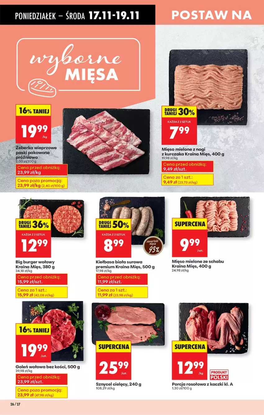 Gazetka promocyjna Biedronka - Od Poniedziałku - ważna 17.11 do 22.11.2025 - strona 32 - produkty: Burger, Kiełbasa, Kiełbasa biała, Kurczak, Mięso, Mięso mielone, Por