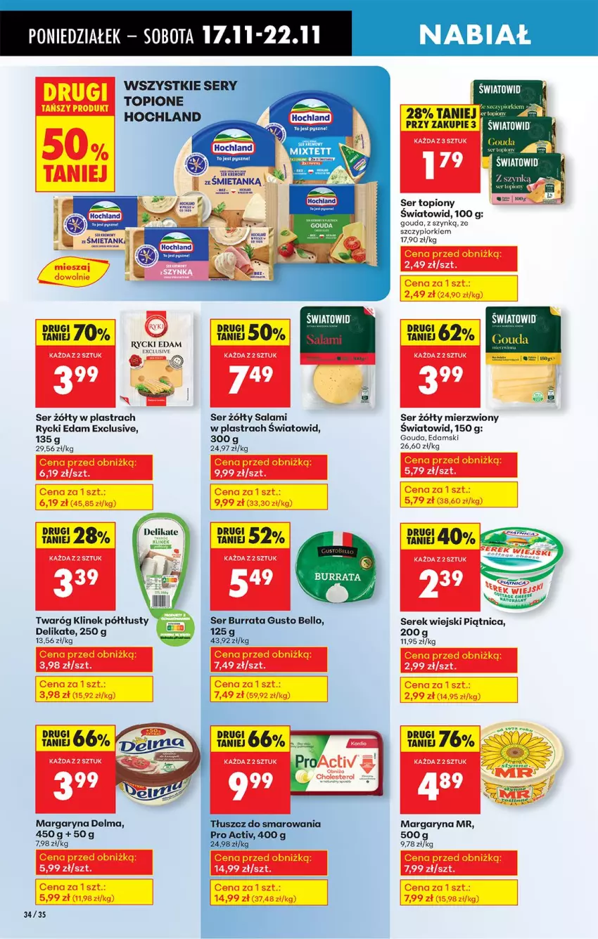 Gazetka promocyjna Biedronka - Od Poniedziałku - ważna 17.11 do 22.11.2025 - strona 44 - produkty: Bell, Brugi, Burrata, Delma, Edam, Gouda, Hochland, Kiwi, LG, Margaryna, Piątnica, Rycki Edam, Salami, Ser, Ser topiony, Serek, Serek wiejski, Top, Twaróg