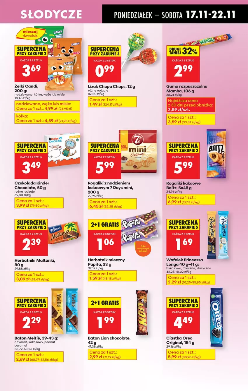 Gazetka promocyjna Biedronka - Od Poniedziałku - ważna 17.11 do 22.11.2025 - strona 55 - produkty: 7 Days, Baton, Chupa Chups, Ciastka, Czekolada, Gin, Gra, Guma rozpuszczalna, Herbatniki, Kakao, Kinder, Kokos, Lion, Mamba, Oreo, Princessa, Rogal, Wafelek