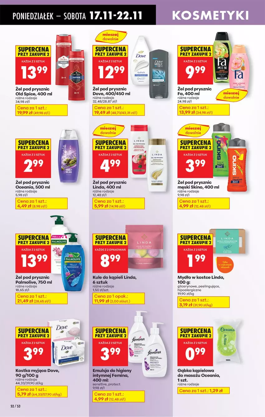 Gazetka promocyjna Biedronka - Od Poniedziałku - ważna 17.11 do 22.11.2025 - strona 70 - produkty: Dove, Emulsja, Fa, Gra, Kostka myjąca, Mydło, Old Spice, Palmolive, Peeling, Por, Rum