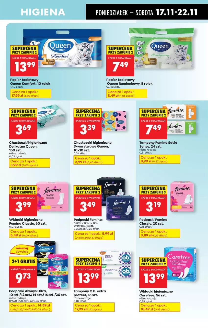 Gazetka promocyjna Biedronka - Od Poniedziałku - ważna 17.11 do 22.11.2025 - strona 77 - produkty: Always, Always Ultra, Carefree, Chusteczki, Gra, O.B., Papier, Papier toaletowy, Podpaski, Rum, Sati, Tampony, Wkładki