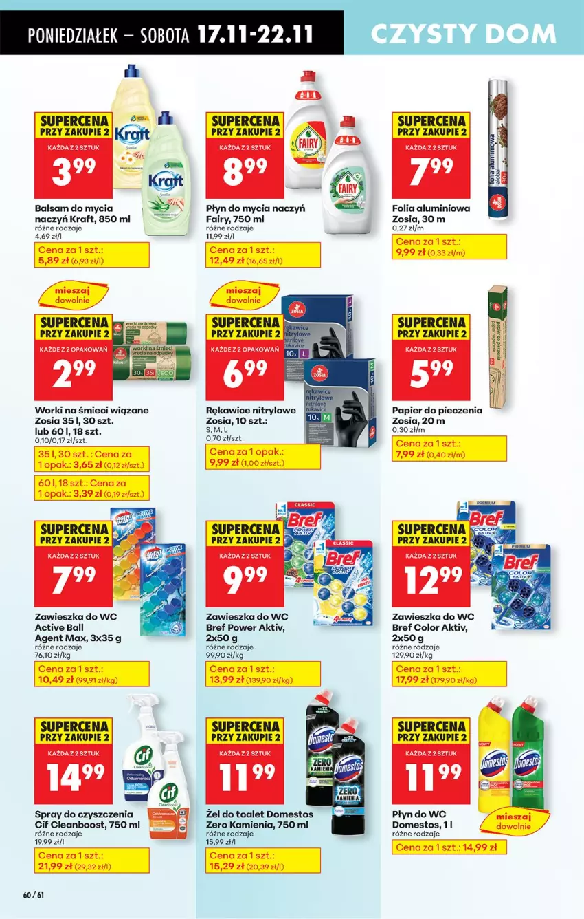 Gazetka promocyjna Biedronka - Od Poniedziałku - ważna 17.11 do 22.11.2025 - strona 80 - produkty: Bref, Cif, Do mycia naczyń, Domestos, Fa, Fairy, Folia aluminiowa, Papier, Papier do pieczenia, Piec, Płyn do mycia, Płyn do mycia naczyń, Płyn do wc, Rękawice, Spray do czyszczenia, Worki na śmiec, Worki na śmieci, Zawieszka do wc