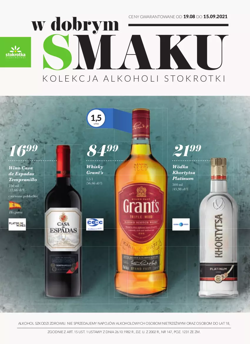 Gazetka promocyjna Stokrotka - Kolekcja alkoholi - ważna 19.08 do 15.09.2021 - strona 1 - produkty: Gra, Whisky, Wino, Wódka