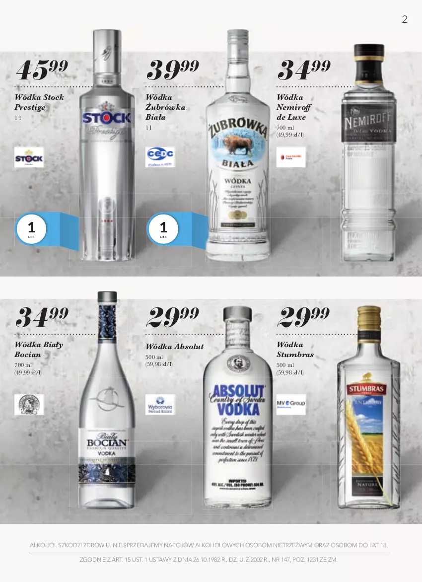 Gazetka promocyjna Stokrotka - Kolekcja alkoholi - ważna 19.08 do 15.09.2021 - strona 2 - produkty: Absolut, Biały Bocian, Stock, Wódka