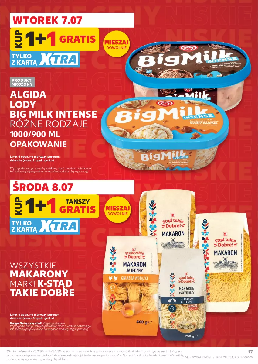 Gazetka promocyjna Kaufland - Gazetka tygodnia - ważna 02.07 do 08.07.2026 - strona 17 - produkty: Algida, Big Milk, Gra, LG, Lody, Makaron, Por, Waga
