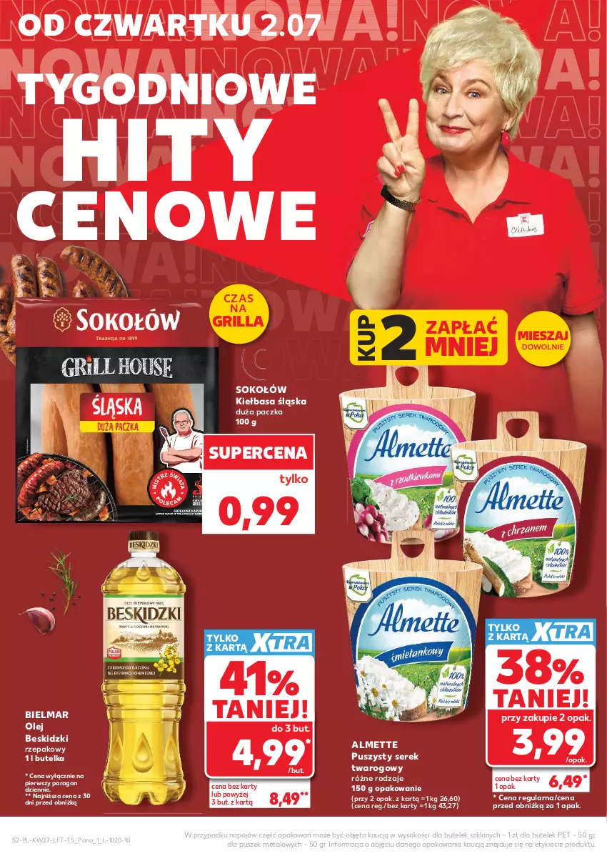 Gazetka promocyjna Kaufland - Gazetka tygodnia - ważna 02.07 do 08.07.2026 - strona 2 - produkty: Almette, Beskidzki, Grill, Kiełbasa, Kiełbasa śląska, Olej, Ser, Serek, Serek twarogowy, Sok, Sokołów
