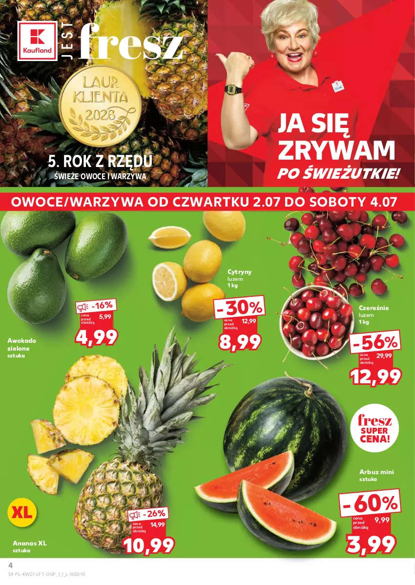 Gazetka promocyjna Kaufland - Gazetka tygodnia - ważna 02.07 do 08.07.2026 - strona 4 - produkty: Ananas, Arbuz, Cytryny, Owoce, Warzywa