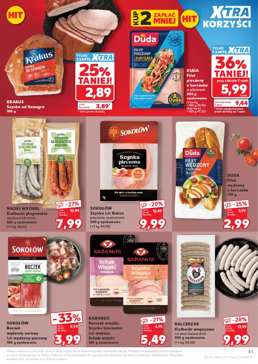 Gazetka promocyjna Kaufland - Gazetka tygodnia - ważna 02.07 do 08.07.2026 - strona 41 - produkty: Beko, Boczek, Duda, Gra, Kabanos, Krakus, Kurczak, Madej Wróbel, Piec, Sok, Sokołów, Szynka