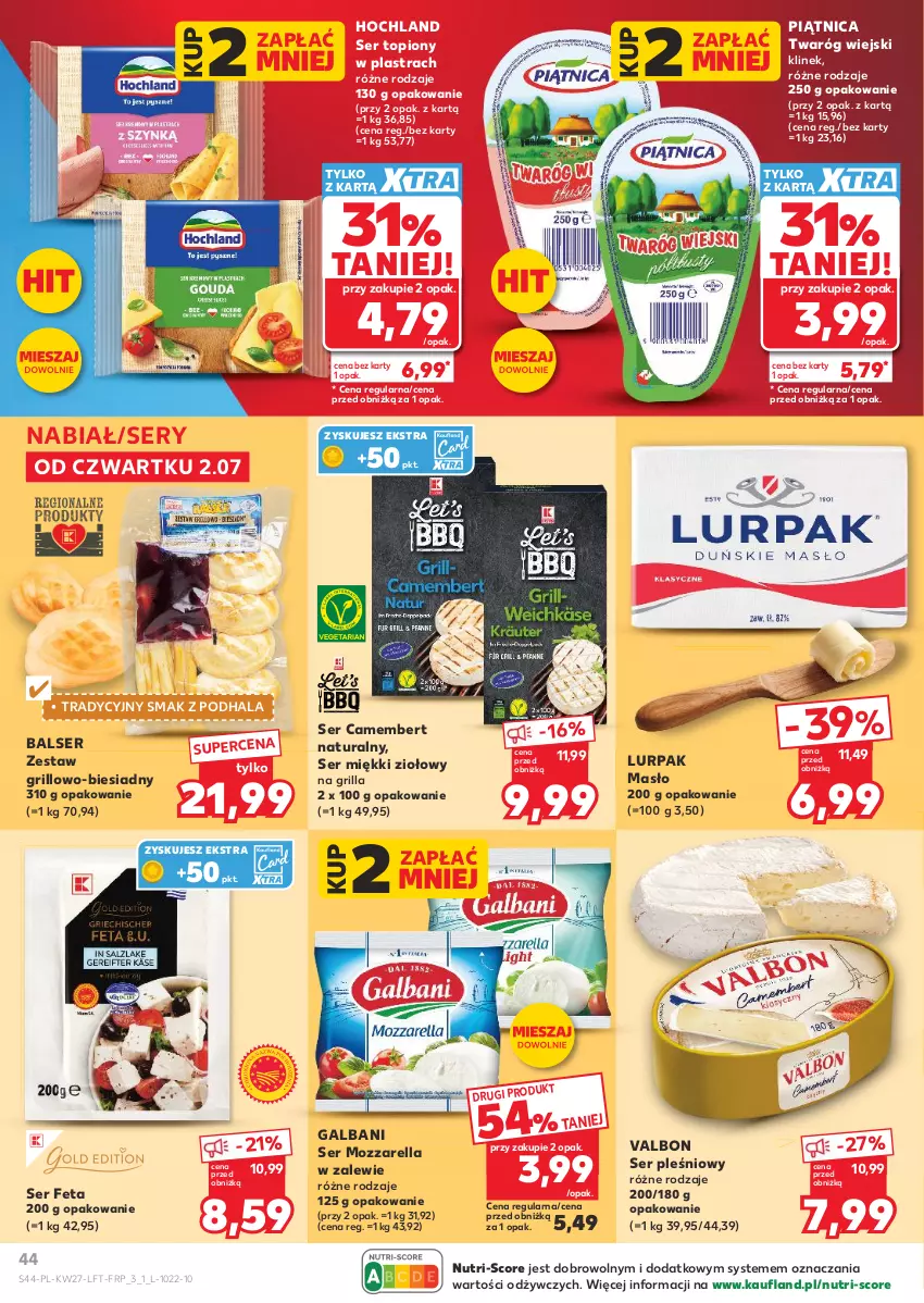 Gazetka promocyjna Kaufland - Gazetka tygodnia - ważna 02.07 do 08.07.2026 - strona 44 - produkty: Camembert, Feta, Galbani, Grill, Hochland, Lurpak, Masło, Mozzarella, Piątnica, Ser, Ser pleśniowy, Ser topiony, Top, Twaróg