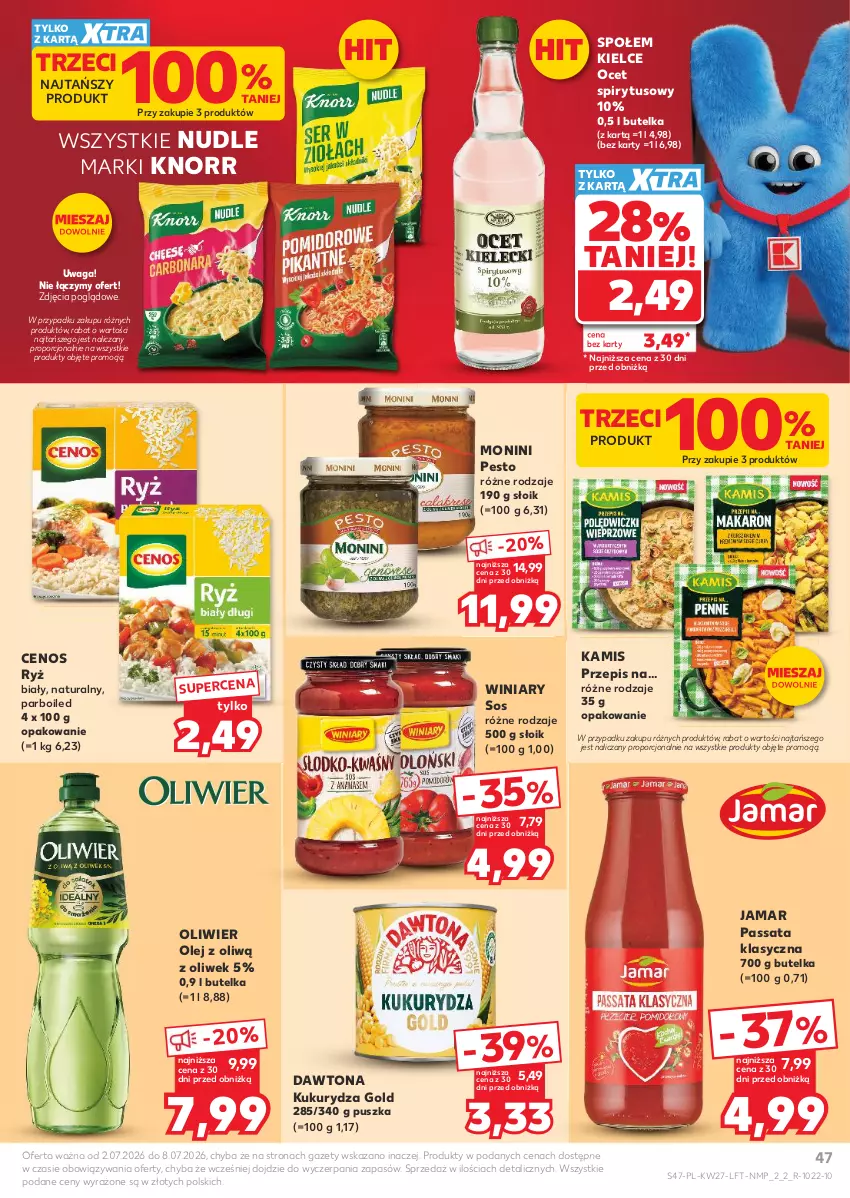 Gazetka promocyjna Kaufland - Gazetka tygodnia - ważna 02.07 do 08.07.2026 - strona 47 - produkty: Cenos, Dawtona, Kamis, Knorr, Kukurydza, Monini, Ocet, Olej, Pesto, Por, Ryż, Ryż biały, Sos, Waga, Winiary