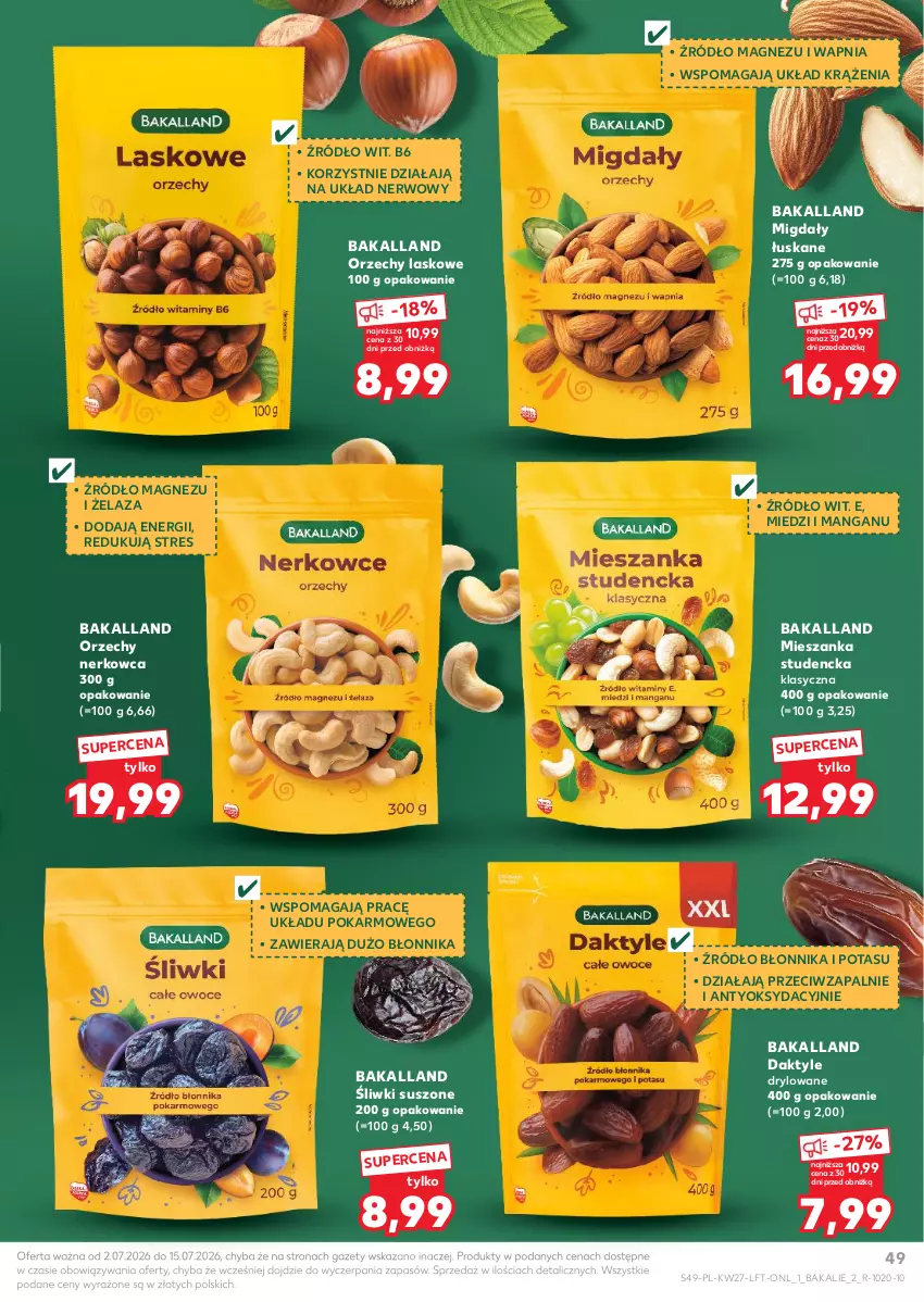 Gazetka promocyjna Kaufland - Gazetka tygodnia - ważna 02.07 do 08.07.2026 - strona 49 - produkty: Bakalland, Daktyle, Magnez, Mieszanka studencka, Migdały, Migdały łuskane