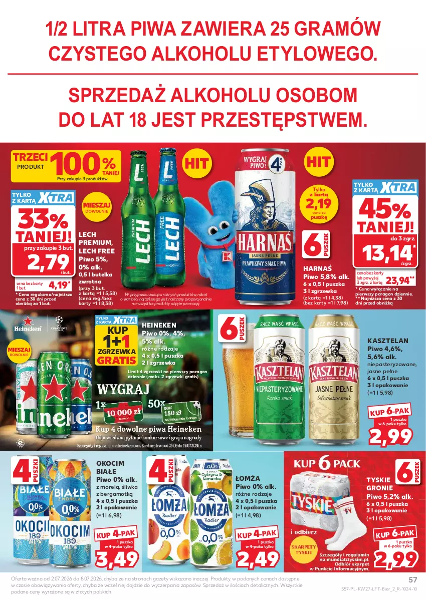 Gazetka promocyjna Kaufland - Gazetka tygodnia - ważna 02.07 do 08.07.2026 - strona 57 - produkty: Gra, Harnaś, Heineken, Kasztelan, Koc, Lech Premium, Okocim, Piwa, Piwo, Por, Tyskie