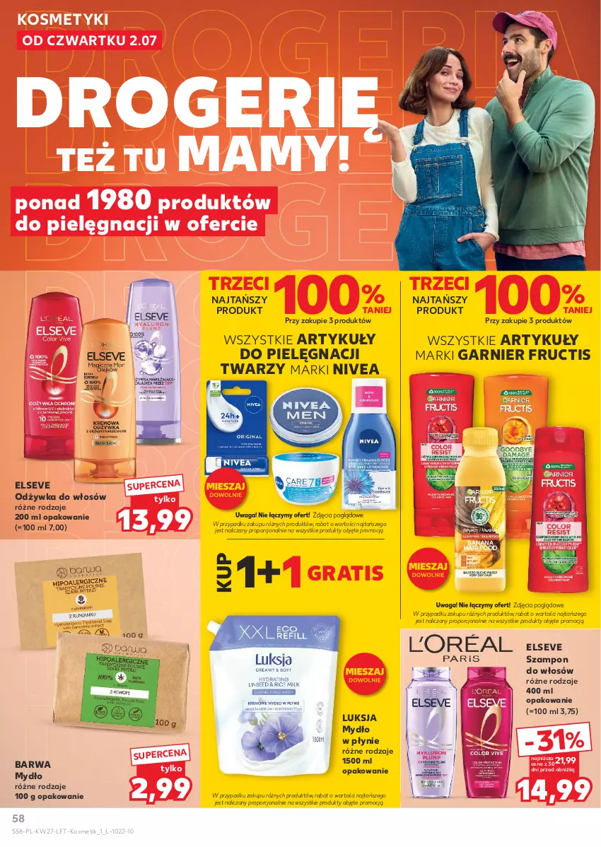 Gazetka promocyjna Kaufland - Gazetka tygodnia - ważna 02.07 do 08.07.2026 - strona 58 - produkty: Elseve, Fructis, Garnier, Gra, Luksja, Mydło, Mydło w płynie, Nivea, Odżywka, Por, Szampon, Waga