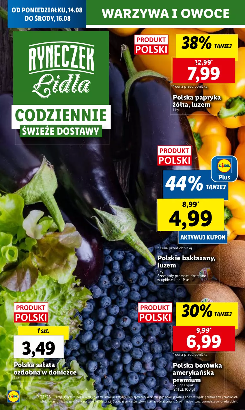 Gazetka promocyjna Lidl - GAZETKA - ważna 14.08 do 19.08.2023 - strona 12 - produkty: Borówka, Owoce, Papryka, Sałat, Warzywa, Warzywa i owoce