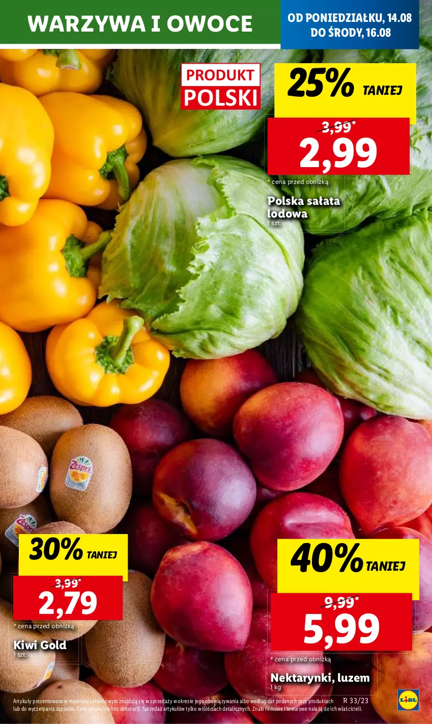 Gazetka promocyjna Lidl - GAZETKA - ważna 14.08 do 19.08.2023 - strona 13 - produkty: Kiwi, Owoce, Sałat, Sałata lodowa, Warzywa, Warzywa i owoce