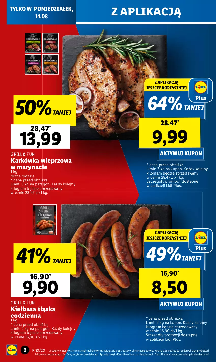 Gazetka promocyjna Lidl - GAZETKA - ważna 14.08 do 19.08.2023 - strona 4 - produkty: Karkówka wieprzowa, Kiełbasa