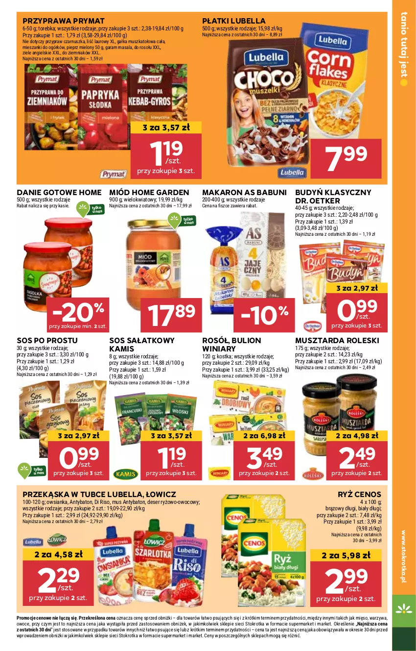 Gazetka promocyjna Stokrotka - Supermarket - ważna 03.01 do 08.01.2025 - strona 19 - produkty: Babuni, Baton, Bell, Bella, Budyń, Bulion, Cenos, Danie gotowe, Deser, Dr. Oetker, Gałka, Kamis, Laur, Lion, Lubella, Makaron, Mięso, Miód, Mus, Musztarda, Owoce, Owsianka, Pieprz, Prymat, Rosół, Ryż, Sałat, Ser, Sos, Torebka, Warzywa, Winiary, Ziele angielskie