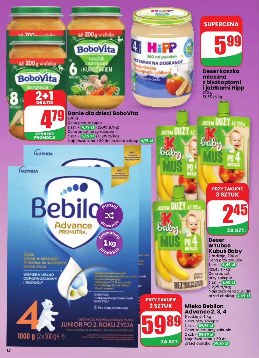 Gazetka promocyjna Dino - Gazetka 39 / 2026 - ważna 23.09 do 29.09.2026 - strona 12 - produkty: BEBILON, BoboVita, Danie dla dzieci, Deser, Dzieci, Gra, HiPP, Jabłka, Kubuś, Mleko, Mleko Bebilon, Ser, Vita C