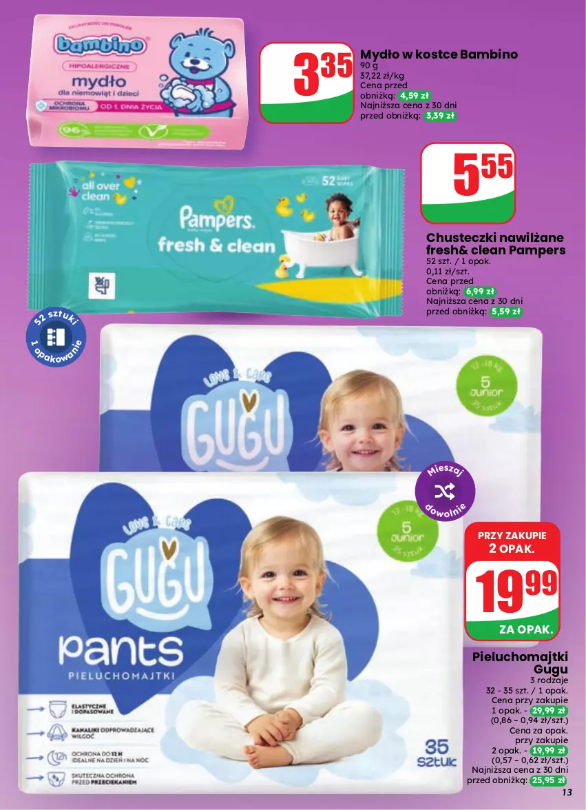 Gazetka promocyjna Dino - Gazetka 39 / 2026 - ważna 23.09 do 29.09.2026 - strona 13 - produkty: Chusteczki, Majtki, Mydło, Pampers, Pieluchomajtki