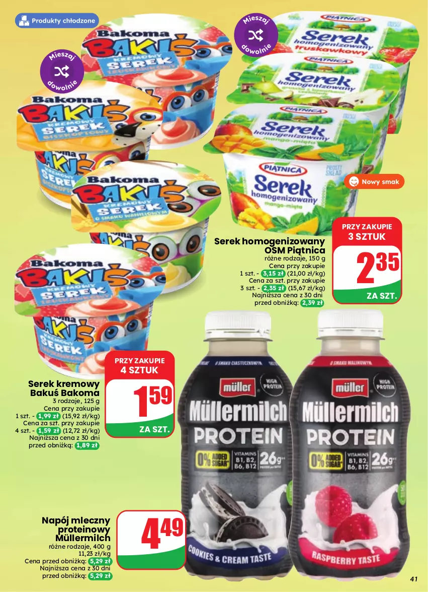 Gazetka promocyjna Dino - Gazetka 39 / 2026 - ważna 23.09 do 29.09.2026 - strona 41 - produkty: Bakoma, Müller, Müllermilch, Napój, Napój mleczny, Piątnica, Ser, Serek, Serek homogenizowany