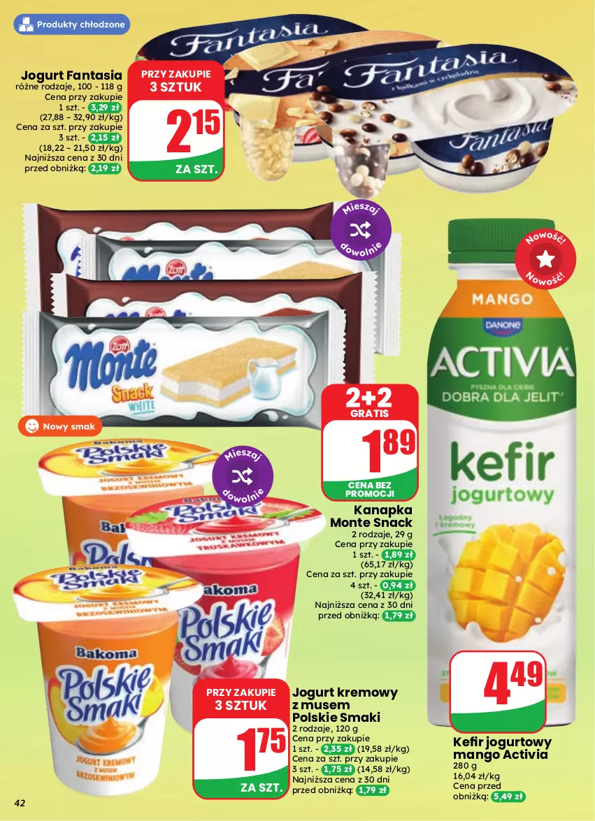 Gazetka promocyjna Dino - Gazetka 39 / 2026 - ważna 23.09 do 29.09.2026 - strona 42 - produkty: Activia, Fa, Fanta, Gra, Jogurt, Kefir, Mango, Monte, Mus