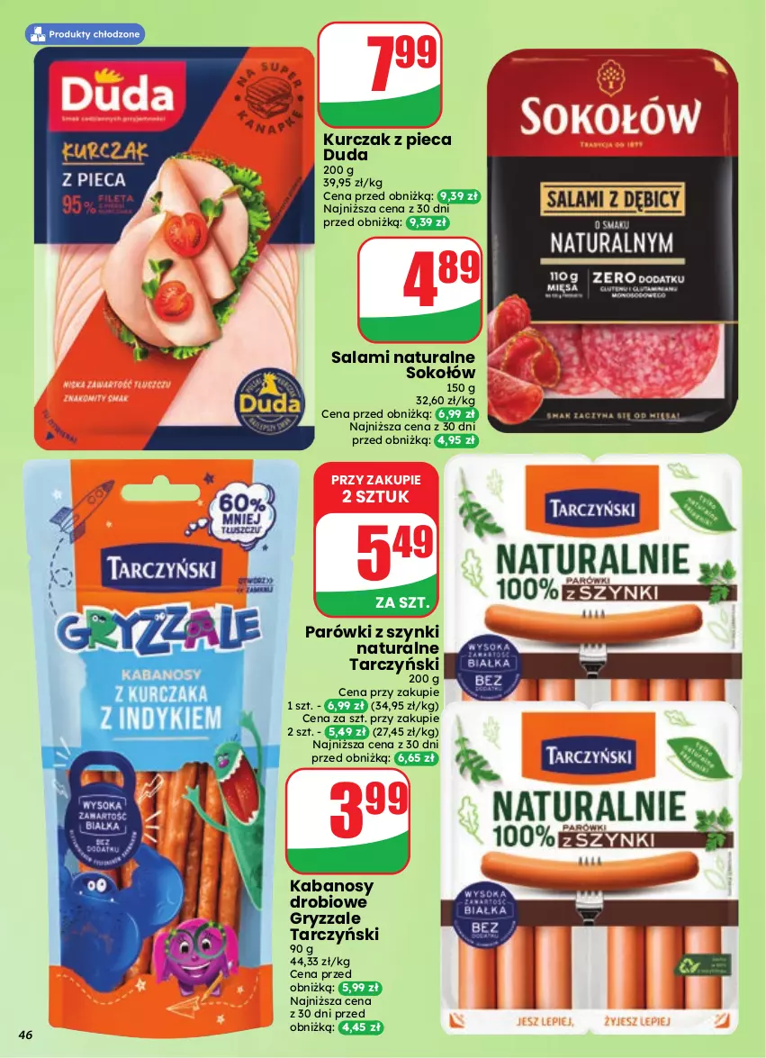 Gazetka promocyjna Dino - Gazetka 39 / 2026 - ważna 23.09 do 29.09.2026 - strona 46 - produkty: Duda, Gry, Kabanos, Kurczak, Parówki, Parówki z szynki, Piec, Salami, Sok, Sokołów, Tarczyński
