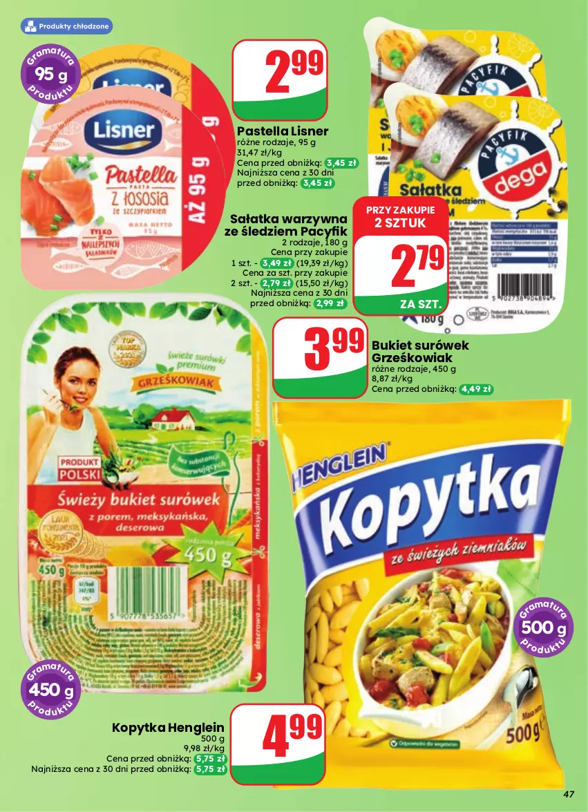 Gazetka promocyjna Dino - Gazetka 39 / 2026 - ważna 23.09 do 29.09.2026 - strona 47 - produkty: Bukiet, Kopytka, Lisner, Pastella, Sałat, Sałatka, Sałatka warzywna