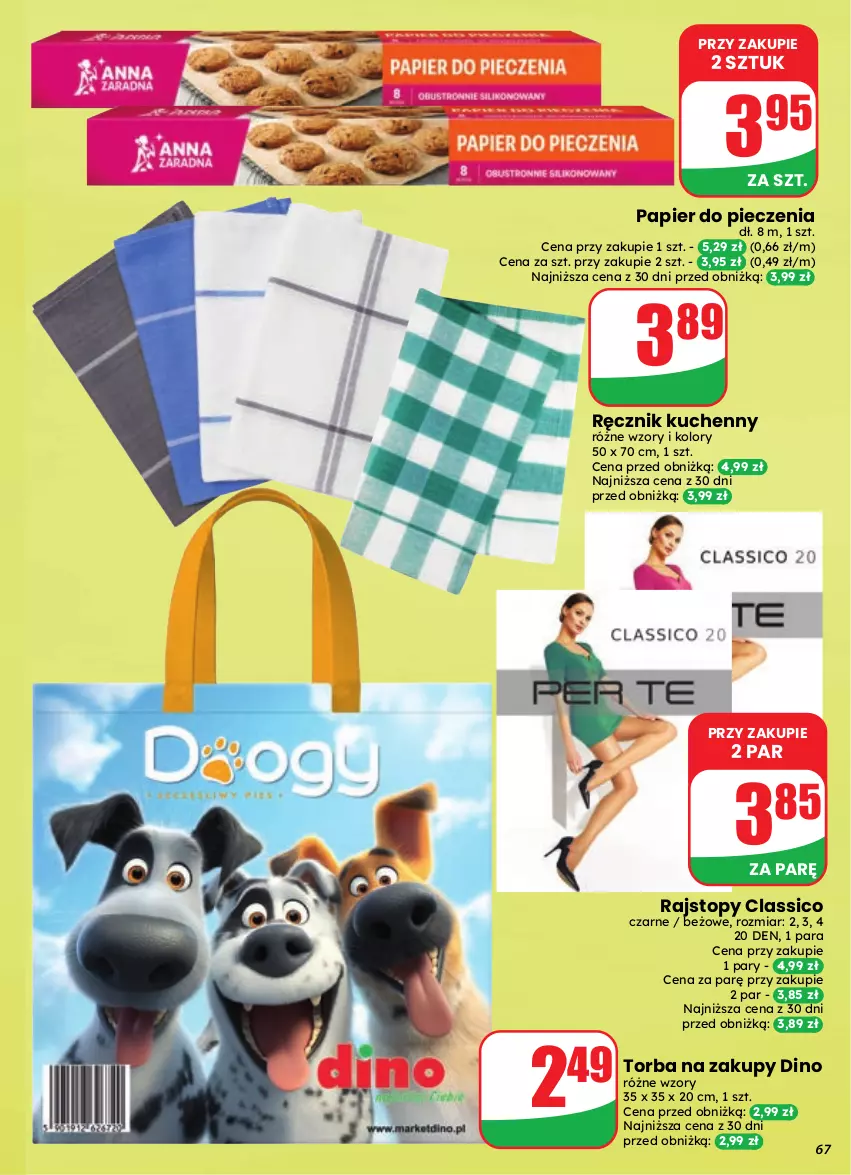 Gazetka promocyjna Dino - Gazetka 39 / 2026 - ważna 23.09 do 29.09.2026 - strona 67 - produkty: Papier, Papier do pieczenia, Piec, Rajstopy, Ręcznik, Ręcznik kuchenny, Top, Torba, Torba na zakupy