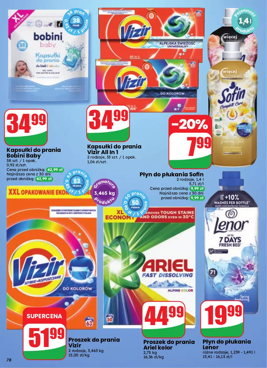 Gazetka promocyjna Dino - Gazetka 39 / 2026 - ważna 23.09 do 29.09.2026 - strona 78 - produkty: Ariel, Kapsułki do prania, Lenor, Płyn do płukania, Proszek do prania, Vizir