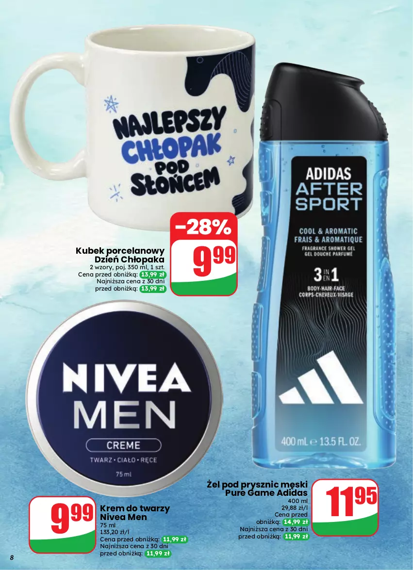 Gazetka promocyjna Dino - Gazetka 39 / 2026 - ważna 23.09 do 29.09.2026 - strona 8 - produkty: Adidas, Krem do twarzy, Kubek, Nivea, Nivea Men, Por, Pur