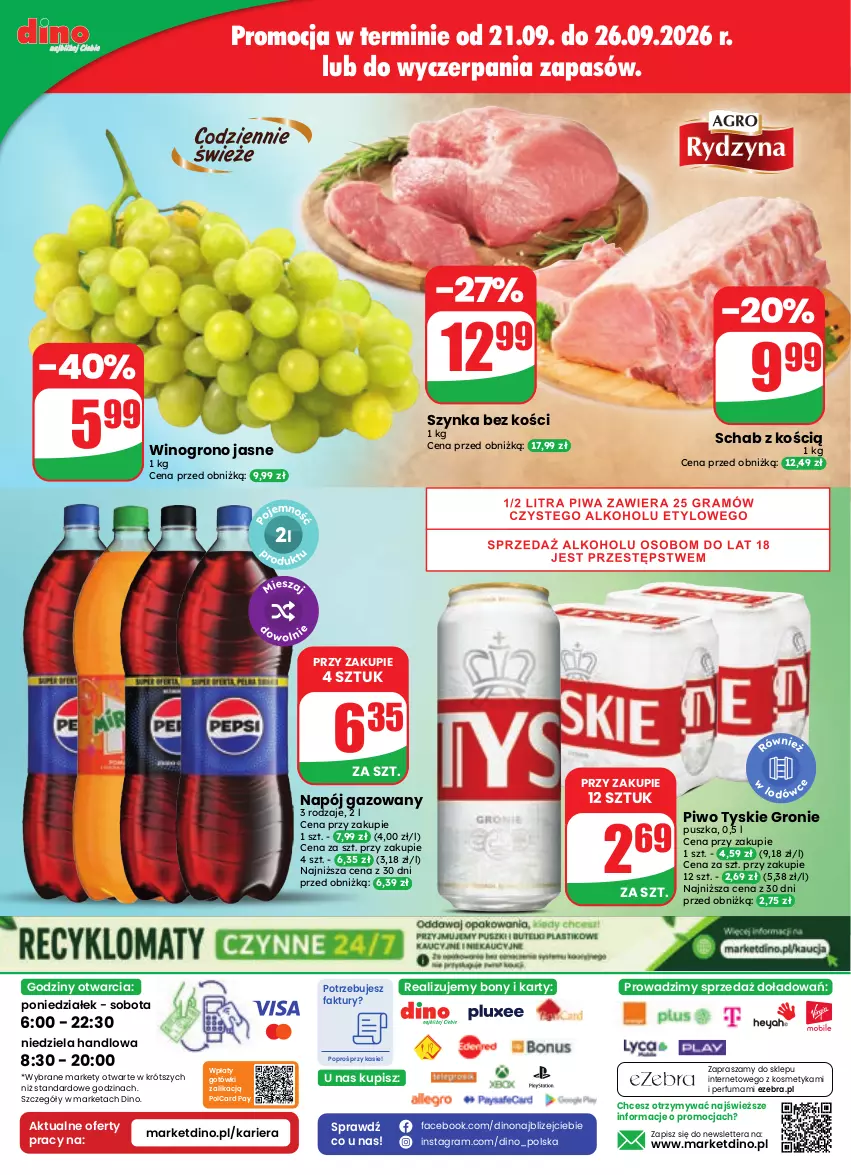 Gazetka promocyjna Dino - Gazetka 39 / 2026 - ważna 23.09 do 29.09.2026 - strona 80 - produkty: Fa, Gra, JBL, Napój, Napój gazowany, Perfum, Piwa, Piwo, Szynka, Tera, Tyskie, Wino