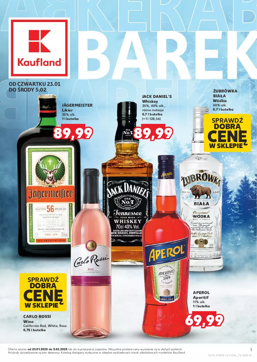 Gazetka promocyjna Kaufland - Barek Kauflandu - ważna 23.01 do 05.02.2025 - strona 1 - produkty: Aperol, Carlo Rossi, Likier, Whiskey, Wino, Wódka