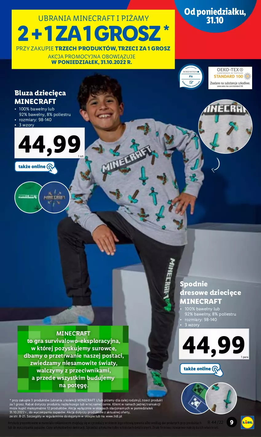 Gazetka promocyjna Lidl - GAZETKA - ważna 31.10 do 05.11.2022 - strona 9 - produkty: Bluza, Dres, Dzieci, Gra, Minecraft, Rama, Spodnie, Spodnie dresowe, Tran, Ubrania