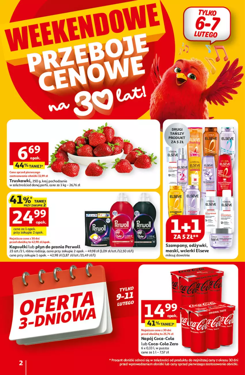 Gazetka promocyjna Auchan - 30 Lat Supermarket Auchan Franczyza - ważna 05.02 do 11.02.2026 - strona 2 - produkty: Coca-Cola, Elseve, Napój, Perwoll, Szampon, Truskawki