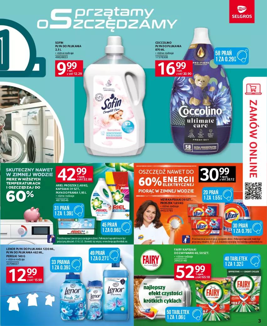 Gazetka promocyjna Selgros - Katalog Sprzątanie - ważna 18.05 do 31.05.2023 - strona 3 - produkty: Ariel, Coccolino, Dzieci, Fa, Fairy, Lenor, Płyn do płukania, Płyn do prania, Tablet, Vizir, Zmywarki