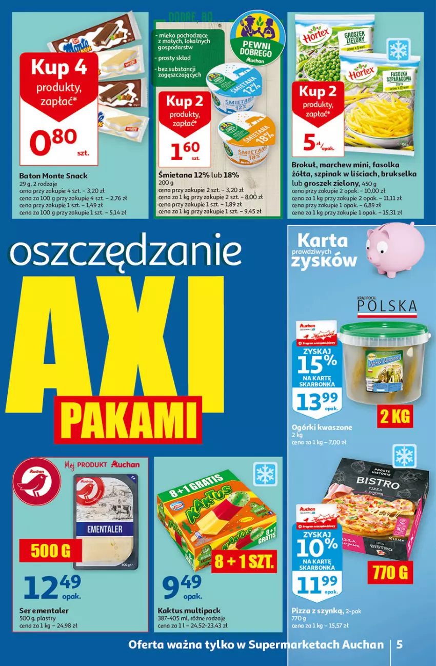 Gazetka promocyjna Auchan - Superoszczędzanie w wersji Maxi Paki Supermarkety - ważna 16.09 do 22.09.2021 - strona 5 - produkty: Baton, Brukselka, Ementaler, Fa, Groszek, Kaktus, Mleko, Monte, Ser, Szpinak