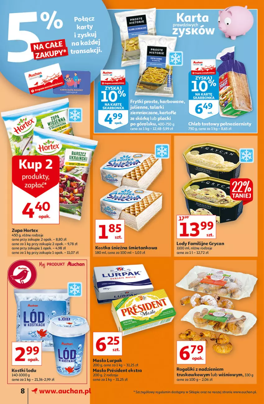 Gazetka promocyjna Auchan - Superoszczędzanie w wersji Maxi Paki Supermarkety - ważna 16.09 do 22.09.2021 - strona 8 - produkty: Fa, Frytki, Gry, Hortex, Lack, Lody, Lurpak, Masło, Rogal, Zupa
