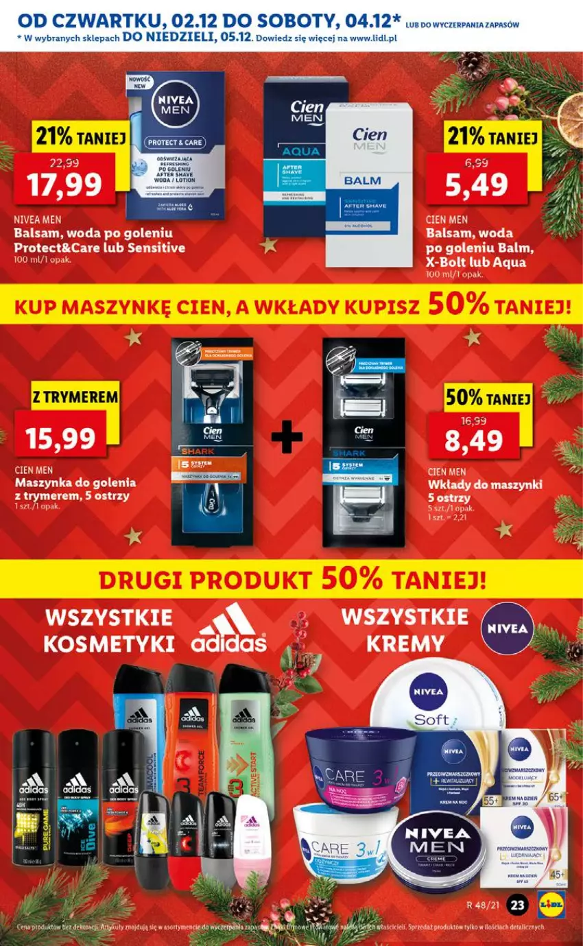 Gazetka promocyjna Lidl - GAZETKA OD 02.12 DO 05.12 - ważna 02.12 do 05.12.2021 - strona 23 - produkty: Maszynka, Maszynka do golenia, Nivea, Nivea Men, Szynka, Woda, Woda po goleniu