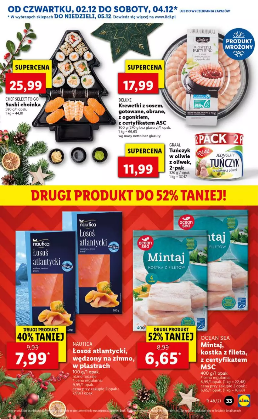 Gazetka promocyjna Lidl - GAZETKA OD 02.12 DO 05.12 - ważna 02.12 do 05.12.2021 - strona 33 - produkty: Choinka, Fa, Gra, Graal, Inka, Krewetki, Lazur, Sos, Sushi, Tuńczyk