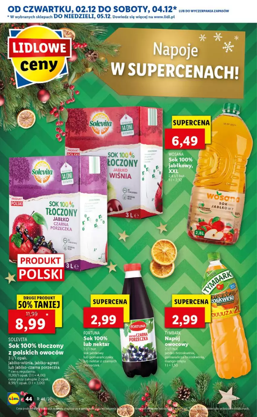 Gazetka promocyjna Lidl - GAZETKA OD 02.12 DO 05.12 - ważna 02.12 do 05.12.2021 - strona 44 - produkty: Fortuna, Gres, Mango, Mięta, Napoje, Por, Sok, Tymbark