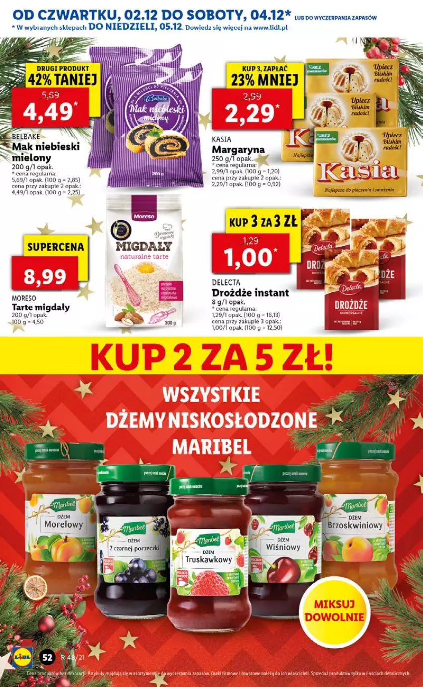 Gazetka promocyjna Lidl - GAZETKA OD 02.12 DO 05.12 - ważna 02.12 do 05.12.2021 - strona 52 - produkty: Delecta, Drożdże, Kasia, Margaryna, Migdały