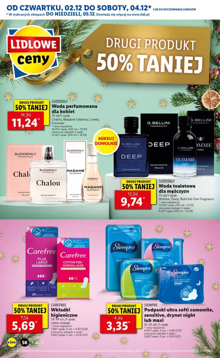 Gazetka promocyjna Lidl - GAZETKA OD 02.12 DO 05.12 - ważna 02.12 do 05.12.2021 - strona 56 - produkty: Bell, Carefree, Gra, Halo, Lovely, Perfum, Podpaski, Wkładki, Woda, Woda perfumowana, Woda toaletowa